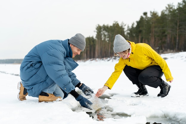 Free photo friends enjoying winter trip