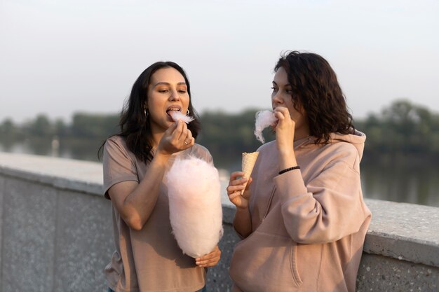 Friends getting some street food outdoors