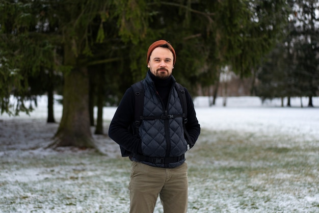 Friends going hiking in winter