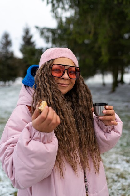 Friends going hiking in winter