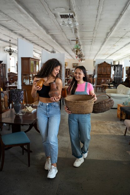 Friends going shopping in antique store