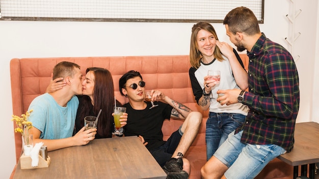 Friends hanging together in the restaurant