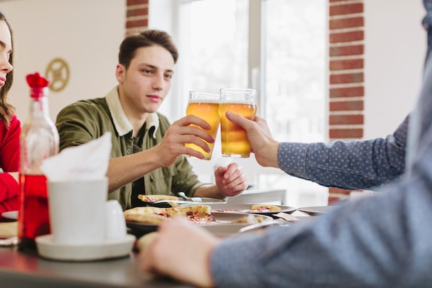 Friends having beer in a restaurant