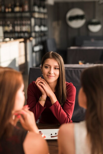 Friends having dinner at a restaurant