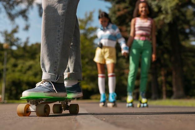 Friends having fun while skating