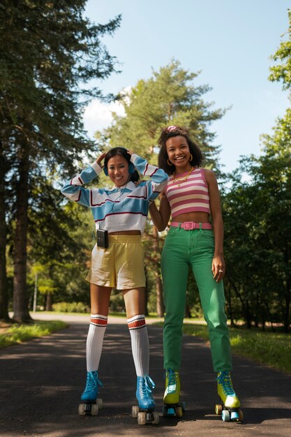 Friends having fun while skating