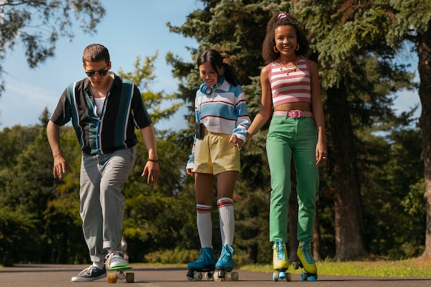 Friends having fun while skating