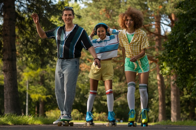 Friends having fun while skating