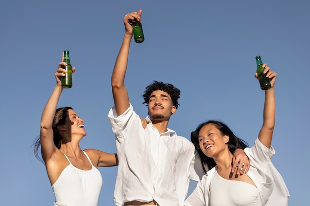 Friends having fun at white party