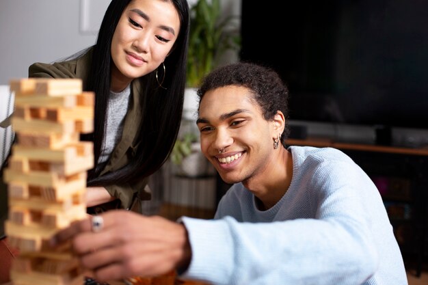 Friends having fun with traditional games