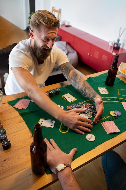 Friends having a poker night