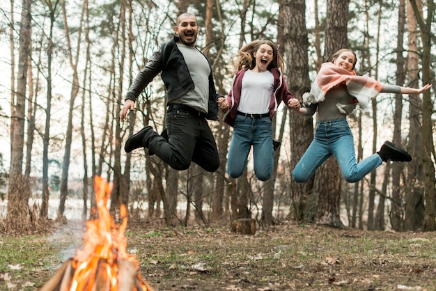 Friends jumping together