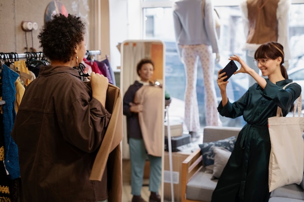 Free Photo friends shopping in second hand market