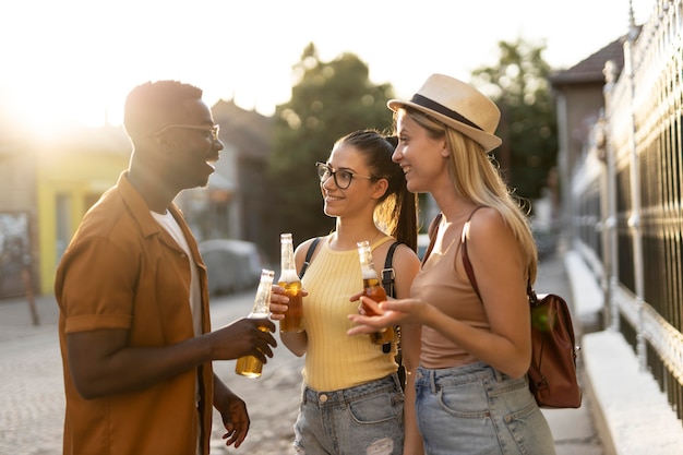 Friends spending time together outside in the summer