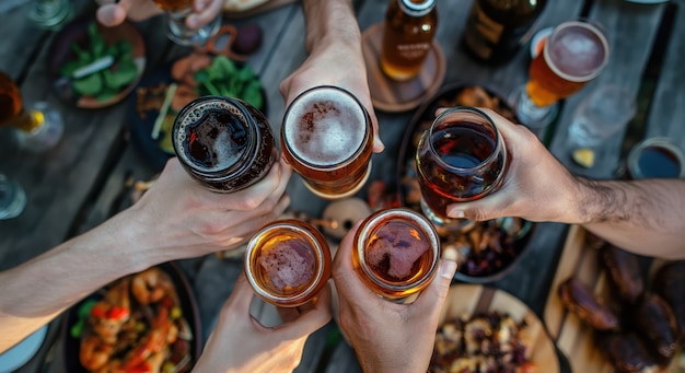 Friends toasting beer to celebrate