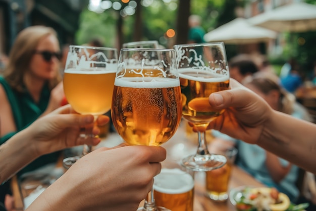 Friends toasting beer to celebrate