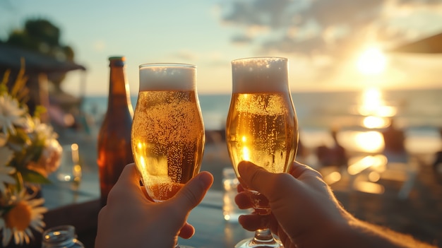 Friends toasting beer to celebrate