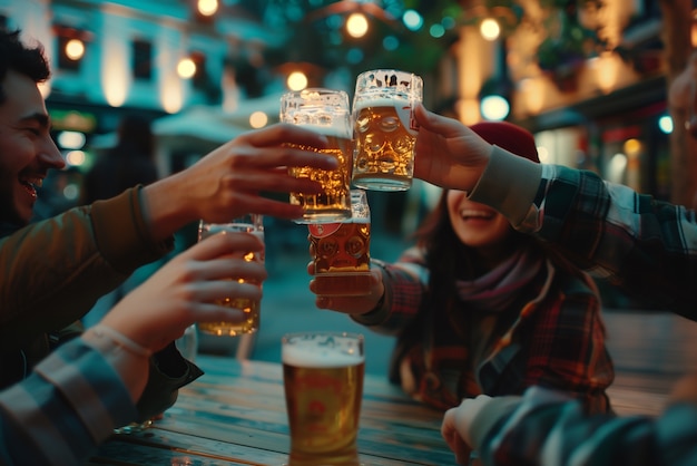 Friends toasting with beer for oktoberfest