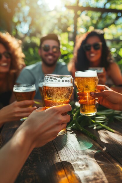 Friends toasting with beer for oktoberfest