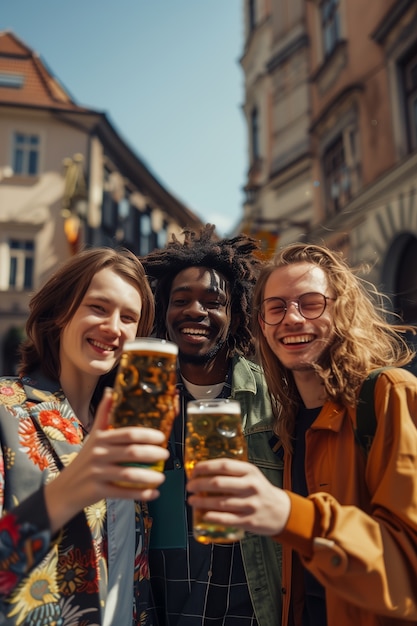 Free photo friends toasting with beer for oktoberfest