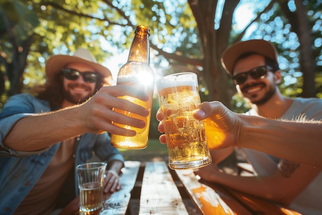 Friends toasting with beer for oktoberfest