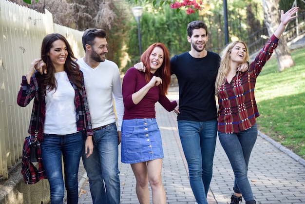 Friends walking down the street