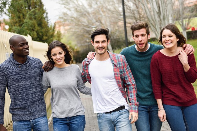 Friends walking outdoors