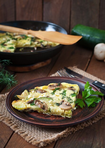 Frittata with mushrooms, zucchini and cheese