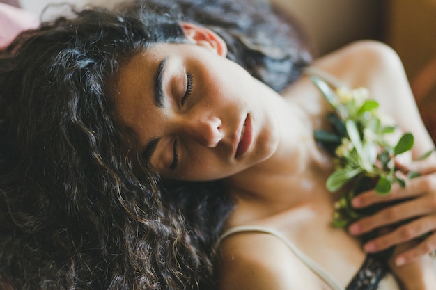 Free Photo from abbove woman sleeping with flowers