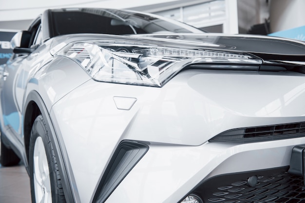 front headlamp with brilliant reflections of the body of the car