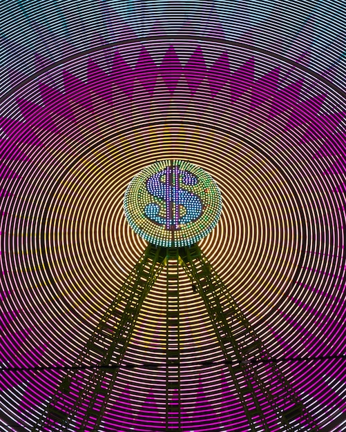 Free Photo front view abstract neon light of a wonder wheel and dollar sign