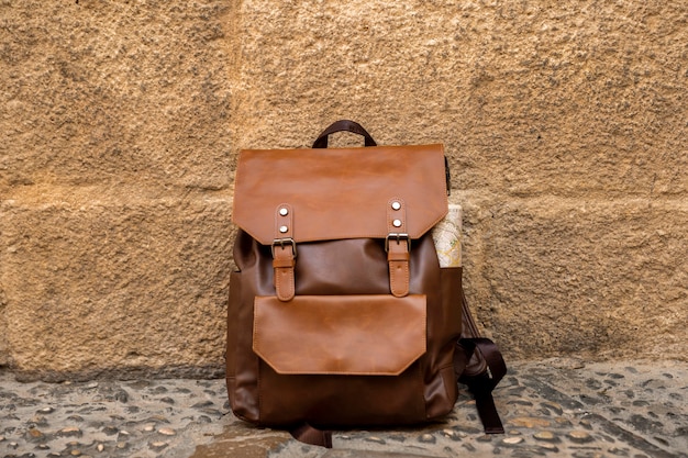 Front view backpack on ground