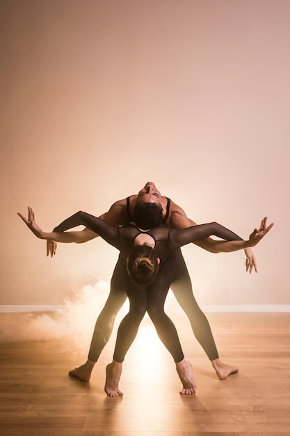 Free photo front view ballet couple performance