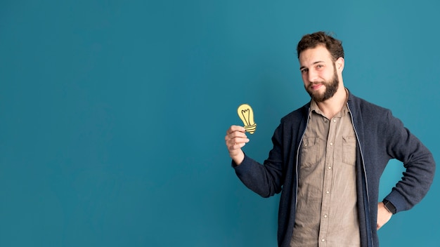 Free photo front view bearded man with copy space