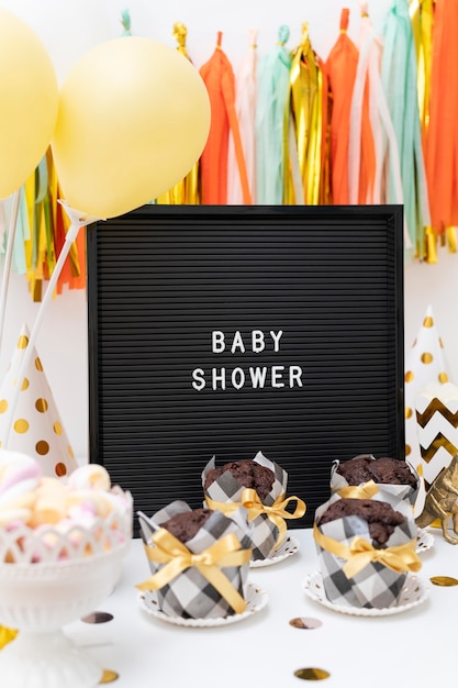 Free photo front view of beautiful baby shower concept