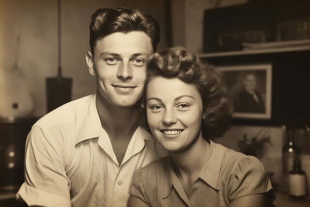 Free Photo front view beautiful couple posing vintage portrait