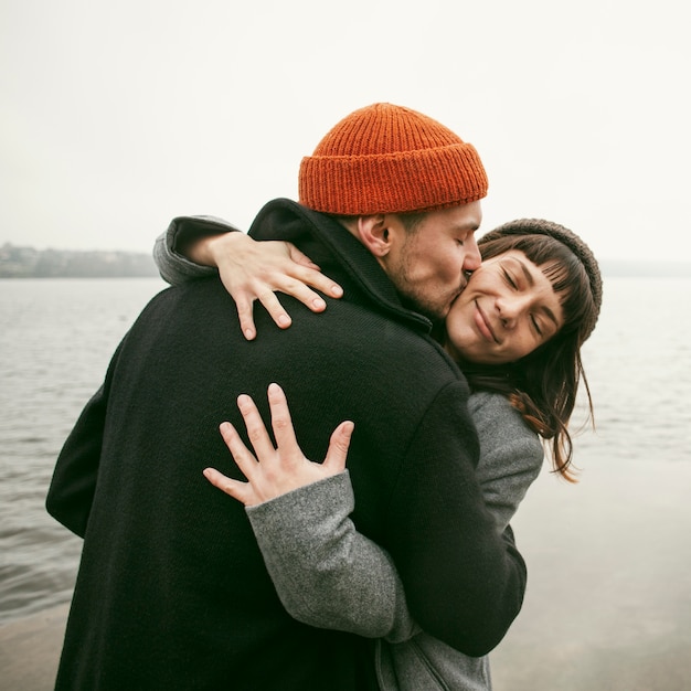 Free photo front view of beautiful happy couple