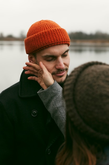 Free photo front view of beautiful happy couple