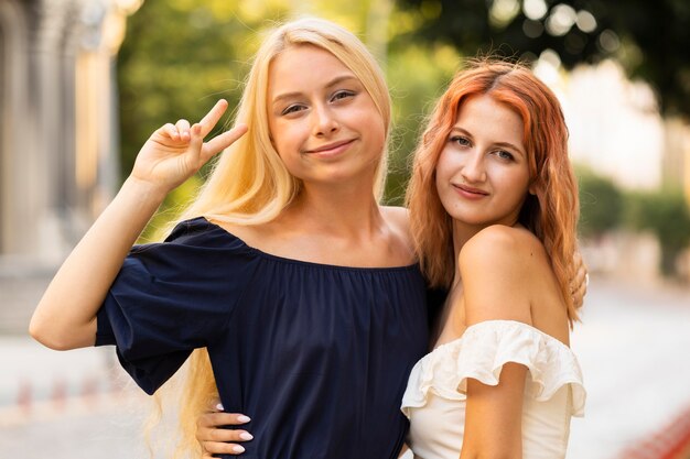 Front view of beautiful smiling girls