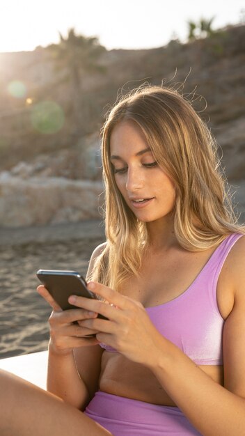 Front view of beautiful woman at beach