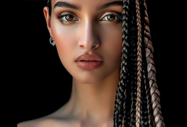 Free photo front view beautiful woman with braids