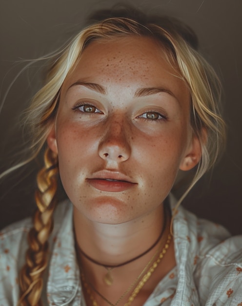 Free photo front view beautiful woman with braids