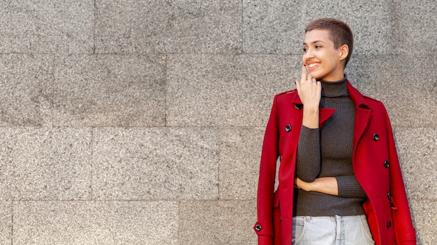 Free Photo front view of beautiful woman with copy space