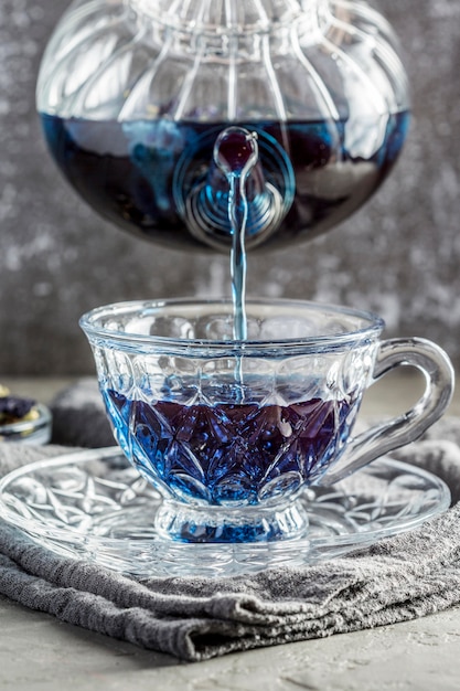 Front view of blue tea concept