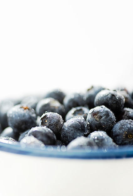 Free photo front view blueberries in bowl copy space