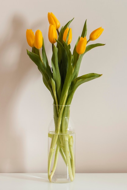 Front view bouquet of tulips in a vase