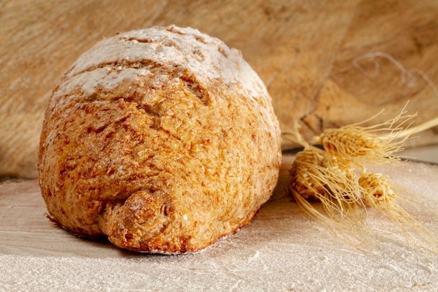 Front view bread with wheat