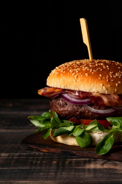 Front view burger on table