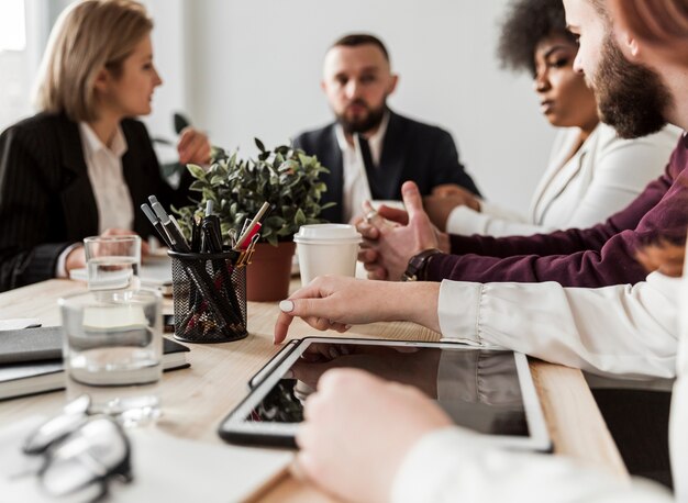 Front view of business people in meeting