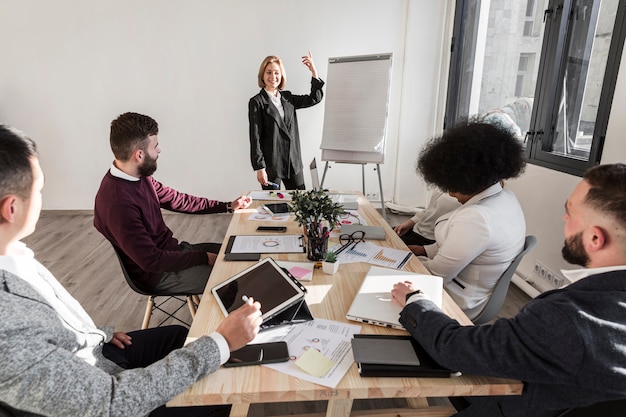 Front view of business people in meeting